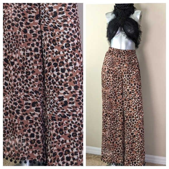 "WHIMSICAL" Pull On Elastic @ Waistline Pom Pom Detail Bohemian Palazzo Pants - Picture 4 of 14
